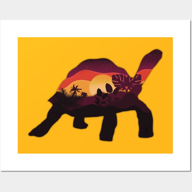 Minimalistic Paper Craft Digital Art - Sunset Tortoise Wall Art by JP